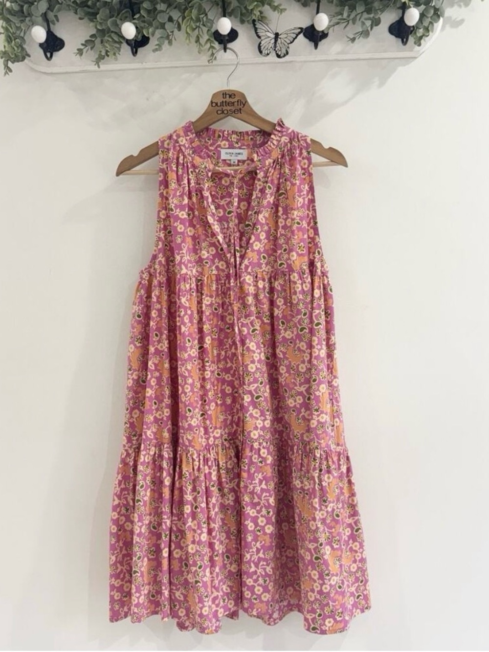 Olivia James Ro Short Dress, Harvest Plum Pink Floral Pockets Medium